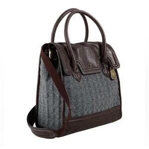 Cole Haan Gray Wool Quilted Leather‎ Satchel Crossbody Bag Purse 15" L X 12" H